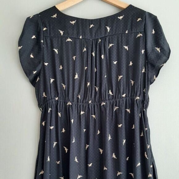 H&M MAMA Maternity Frilled-Sleeve Bird Print Navy Light Dress Sz M - Picture 10 of 13